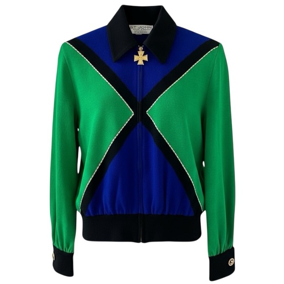 St. John Front Zip Embellished Maltese Cross Long Sleeve Knit Jacket Size 2 - Picture 1 of 10